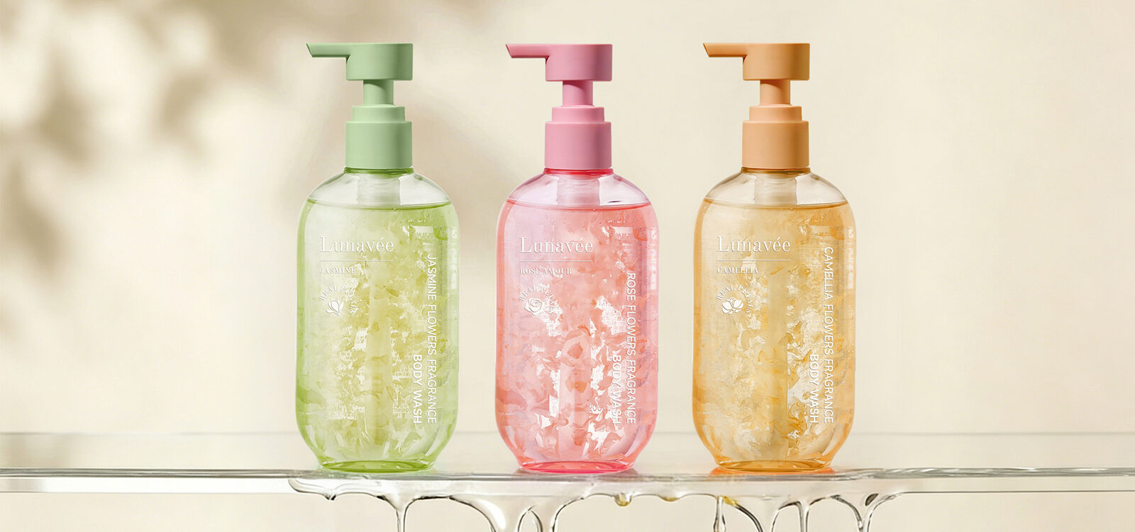 Lunavée Rose, Jasmine & Camellia body wash collection
